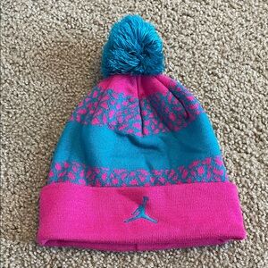 Jordan Pink and Blue Pom-Pom Beanie